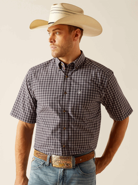 Ariat 10048428 Mens Pro Series Dakota Classic Fit Short Sleeve Shirt Blue Indigo front view. If you need any assistance with this item or the purchase of this item please call us at five six one seven four eight eight eight zero one Monday through Saturday 10:00a.m EST to 8:00 p.m EST