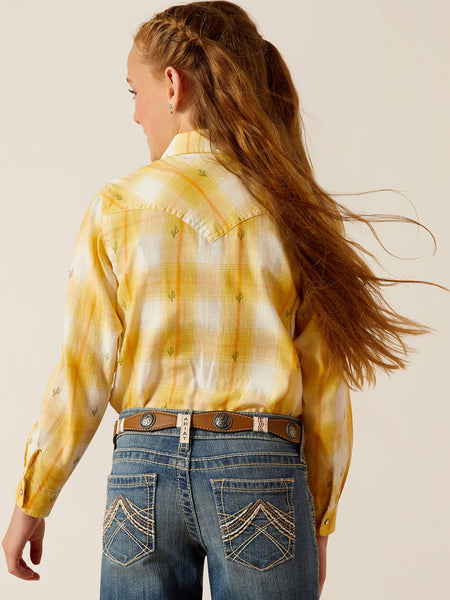 Ariat 10048597 Kids Long Sleeve Plaid Shirt Cactus Dobby back view. If you need any assistance with this item or the purchase of this item please call us at five six one seven four eight eight eight zero one Monday through Saturday 10:00a.m EST to 8:00 p.m EST