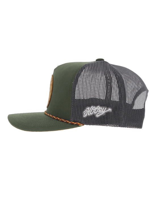 Hooey 2314T-OLGY SPUR High Profile Snapback Trucker Hat Olive And Grey left side view. If you need any assistance with this item or the purchase of this item please call us at five six one seven four eight eight eight zero one Monday through Saturday 10:00a.m EST to 8:00 p.m EST

