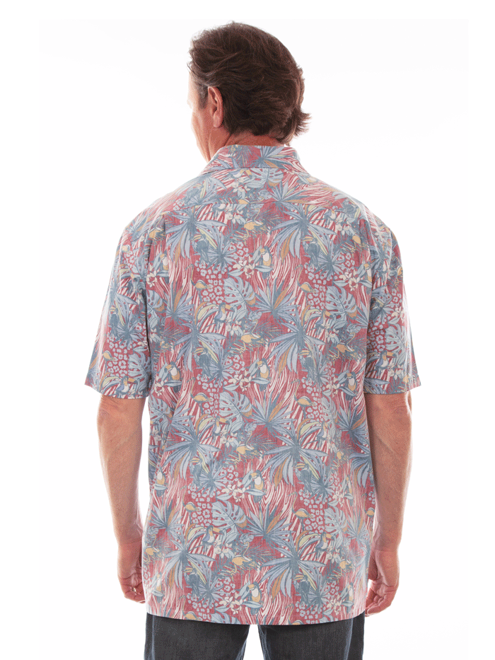 Scully 5313-RED Mens Birds In Paradise Hawaiian Shirt Red front view. If you need any assistance with this item or the purchase of this item please call us at five six one seven four eight eight eight zero one Monday through Saturday 10:00a.m EST to 8:00 p.m EST