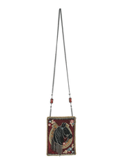 Mary Frances MINI S002-255 LETS GALLOP Mini Crossbody Clutch Burgundy hanging view. If you need any assistance with this item or the purchase of this item please call us at five six one seven four eight eight eight zero one Monday through Saturday 10:00a.m EST to 8:00 p.m EST