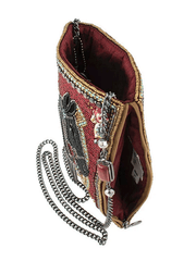 Mary Frances MINI S002-255 LETS GALLOP Mini Crossbody Clutch Burgundy inside view. If you need any assistance with this item or the purchase of this item please call us at five six one seven four eight eight eight zero one Monday through Saturday 10:00a.m EST to 8:00 p.m EST