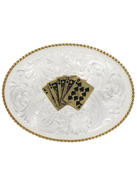 Montana Silversmiths 840F-750 Royal Flush Classic Western Buckle Silver front view. If you need any assistance with this item or the purchase of this item please call us at five six one seven four eight eight eight zero one Monday through Saturday 10:00a.m EST to 8:00 p.m EST