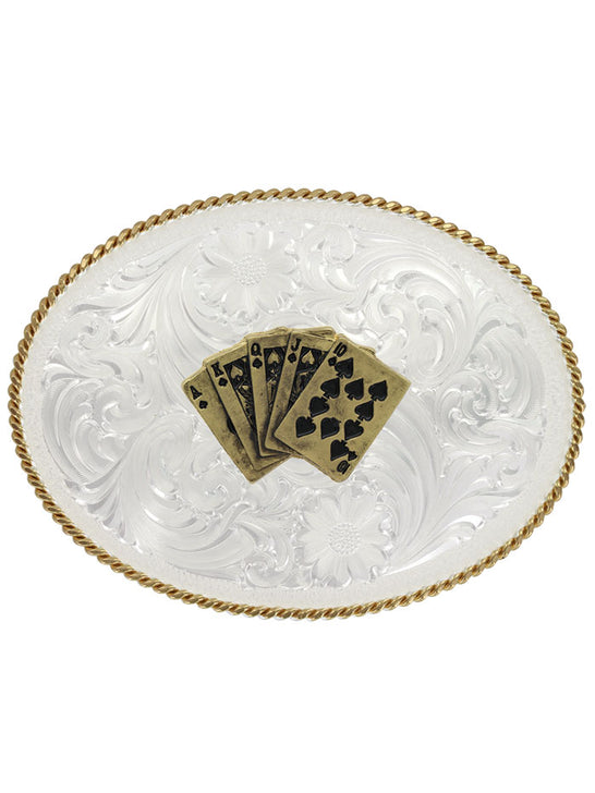 Montana Silversmiths 840F-750 Royal Flush Classic Western Buckle Silver front view. If you need any assistance with this item or the purchase of this item please call us at five six one seven four eight eight eight zero one Monday through Saturday 10:00a.m EST to 8:00 p.m EST