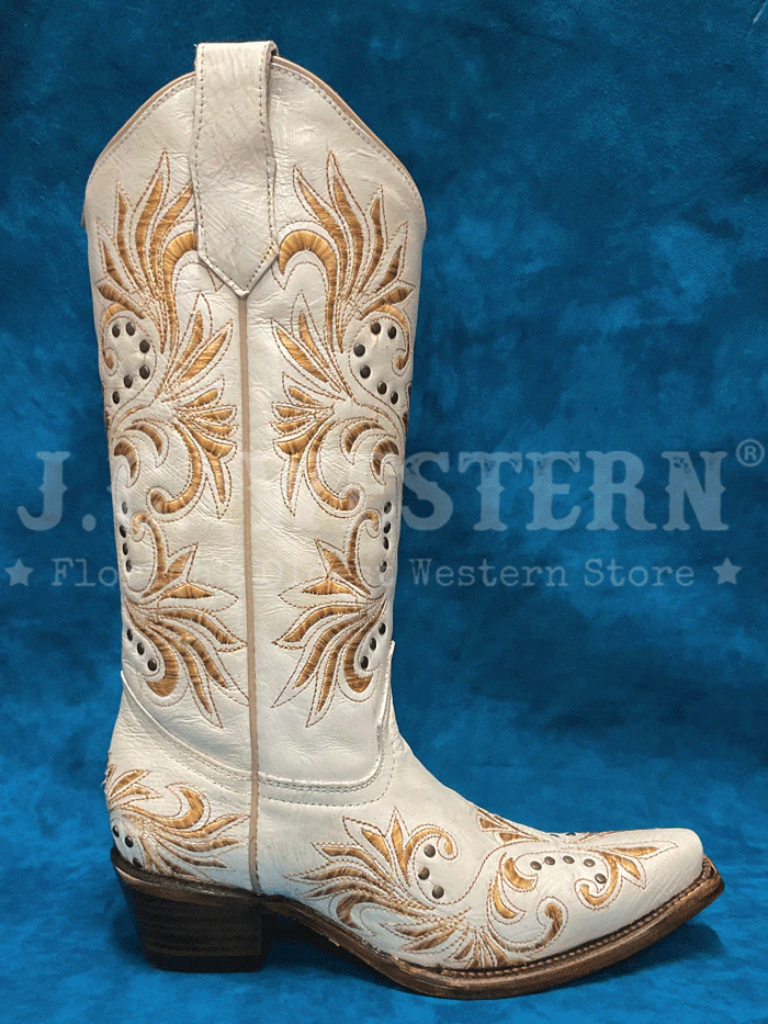 Circle G L5967 Ladies Embroidery And Studs Boots Pearl front and side view. If you need any assistance with this item or the purchase of this item please call us at five six one seven four eight eight eight zero one Monday through Saturday 10:00a.m EST to 8:00 p.m EST