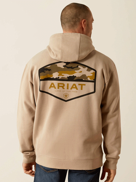 Ariat 10052460 Mens Camo Hex Hoodie Beige back view. If you need any assistance with this item or the purchase of this item please call us at five six one seven four eight eight eight zero one Monday through Saturday 10:00a.m EST to 8:00 p.m EST