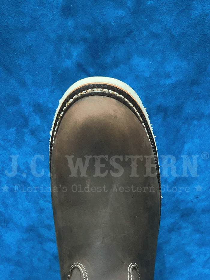 Thorogood 804-4372 Mens Pull On Safety Toe Wellington Boot Crazyhorse Brown front and side view. If you need any assistance with this item or the purchase of this item please call us at five six one seven four eight eight eight zero one Monday through Saturday 10:00a.m EST to 8:00 p.m EST