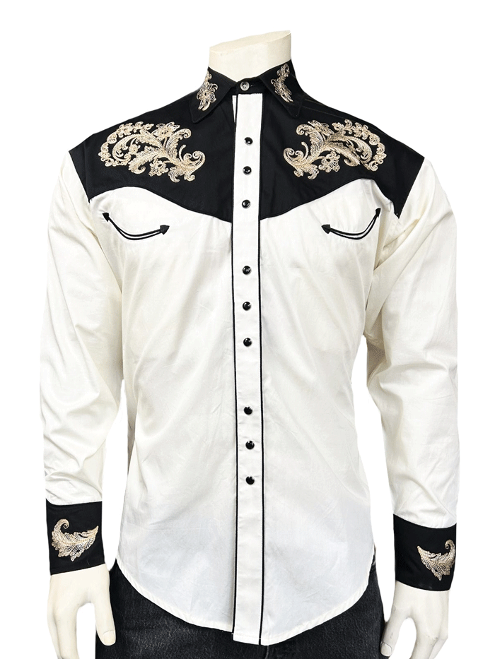 Rockmount 6789-KHA Mens Floral Embroidered Western Shirt Ivory J.C. Western Wear Rockmount 6789-KHA Mens Floral Embroidered Western Shirt Ivory J.C. Western Wear