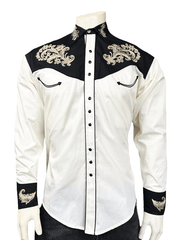 Rockmount 6789-KHA Mens Floral Embroidered Western Shirt Ivory front view. If you need any assistance with this item or the purchase of this item please call us at five six one seven four eight eight eight zero one Monday through Saturday 10:00a.m EST to 8:00 p.m EST

