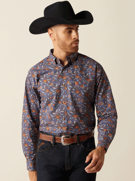 Ariat 10052615 Mens Ty Classic Fit Shirt Indigo front. If you need any assistance with this item or the purchase of this item please call us at five six one seven four eight eight eight zero one Monday through Saturday 10:00a.m EST to 8:00 p.m EST