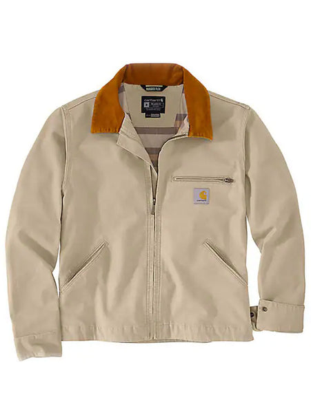 Carhartt 106234-B73 Mens Rugged Flex Relaxed Fit Duck Detroit Jacket Sand Dune front view. If you need any assistance with this item or the purchase of this item please call us at five six one seven four eight eight eight zero one Monday through Saturday 10:00a.m EST to 8:00 p.m EST