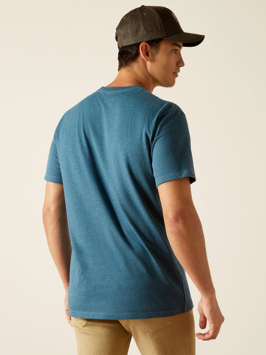 Ariat 10051392 Mens Abilene Skull T-Shirt Steel Blue Heather back view. If you need any assistance with this item or the purchase of this item please call us at five six one seven four eight eight eight zero one Monday through Saturday 10:00a.m EST to 8:00 p.m EST