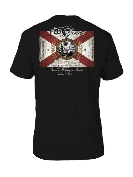 FloGrown FGM-1665 Mens Beer Label Tee Black back view. If you need any assistance with this item or the purchase of this item please call us at five six one seven four eight eight eight zero one Monday through Saturday 10:00a.m EST to 8:00 p.m EST