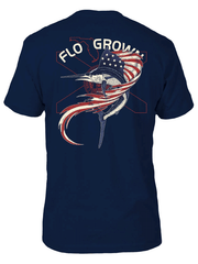 FloGrown FGM-1913 Mens National Sport Fishing Tee Navy back view. If you need any assistance with this item or the purchase of this item please call us at five six one seven four eight eight eight zero one Monday through Saturday 10:00a.m EST to 8:00 p.m EST