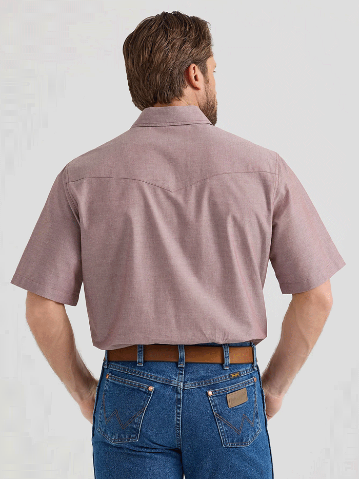 Wrangler 112359545 Mens Cowboy Cut Short Sleeve Classic Work Western Workshirt Brown front view. If you need any assistance with this item or the purchase of this item please call us at five six one seven four eight eight eight zero one Monday through Saturday 10:00a.m EST to 8:00 p.m EST

