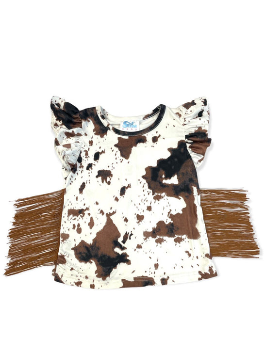 Shea Baby SBS17-S Infants Cowprint With Fringe Shirt Brown And White front view. If you need any assistance with this item or the purchase of this item please call us at five six one seven four eight eight eight zero one Monday through Saturday 10:00a.m EST to 8:00 p.m EST