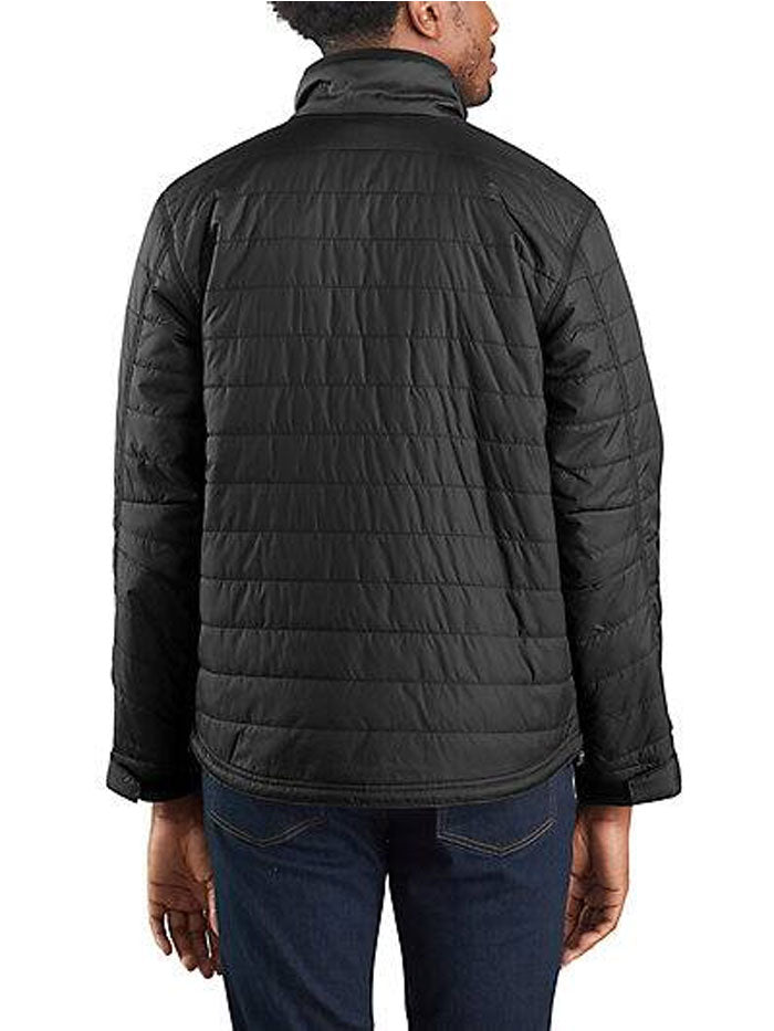 Carhartt 102208-001 Mens Rain Defender Insulated Lightweight Jacket Black front view. If you need any assistance with this item or the purchase of this item please call us at five six one seven four eight eight eight zero one Monday through Saturday 10:00a.m EST to 8:00 p.m EST