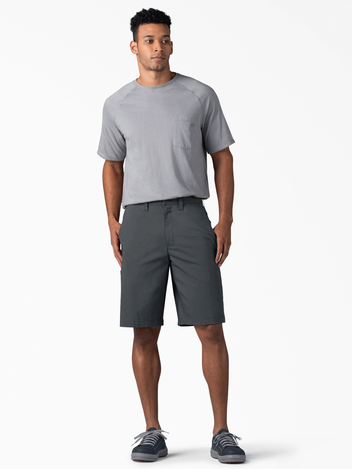 Dickies SR601CH Mens Cooling Utility Shorts Charcoal Grey front view. If you need any assistance with this item or the purchase of this item please call us at five six one seven four eight eight eight zero one Monday through Saturday 10:00a.m EST to 8:00 p.m EST