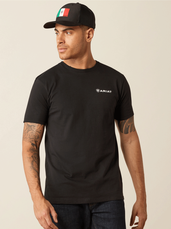 Ariat 10053997 Mens Viva Mexico Wood T-Shirt Black back. If you need any assistance with this item or the purchase of this item please call us at five six one seven four eight eight eight zero one Monday through Saturday 10:00a.m EST to 8:00 p.m EST