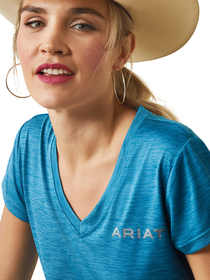 Ariat 10043432 Womens Laguna Logo Top Peacock Blue back view. If you need any assistance with this item or the purchase of this item please call us at five six one seven four eight eight eight zero one Monday through Saturday 10:00a.m EST to 8:00 p.m EST
