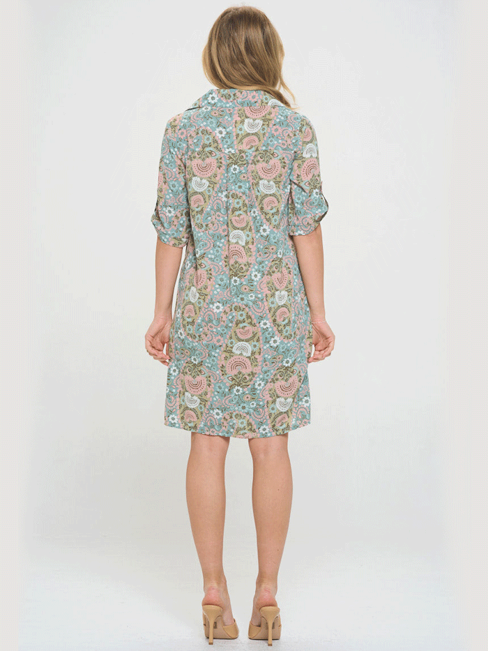 SM Wardrobe SM2492 Womens Floral Paisley Print Shirt Dress Multicolor front view. If you need any assistance with this item or the purchase of this item please call us at five six one seven four eight eight eight zero one Monday through Saturday 10:00a.m EST to 8:00 p.m EST