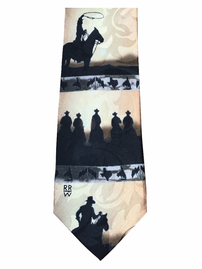 Rockmount 471 Mens Trail Riders Silhouette Silk Tie Gold front view. If you need any assistance with this item or the purchase of this item please call us at five six one seven four eight eight eight zero one Monday through Saturday 10:00a.m EST to 8:00 p.m EST