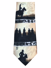 Rockmount 471 Mens Trail Riders Silhouette Silk Tie Gold tip view. If you need any assistance with this item or the purchase of this item please call us at five six one seven four eight eight eight zero one Monday through Saturday 10:00a.m EST to 8:00 p.m EST