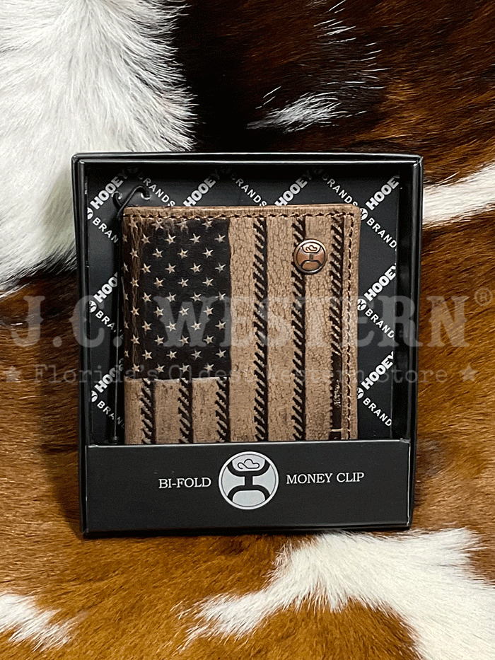 Hooey HFW003-BRBK Mens Liberty Rope Embossed Bi-Fold Money Clip Wallet Brown front view. If you need any assistance with this item or the purchase of this item please call us at five six one seven four eight eight eight zero one Monday through Saturday 10:00a.m EST to 8:00 p.m EST