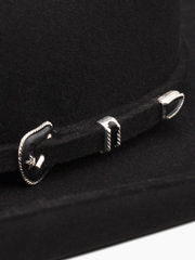 Resistol RFCTLM-754207 6X CITY LIMITS 4 1/4" Brim George Strait Felt Hat Black buckle close up. If you need any assistance with this item or the purchase of this item please call us at five six one seven four eight eight eight zero one Monday through Saturday 10:00a.m EST to 8:00 p.m EST
