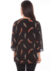 Scully HC801-BLK Womens Feather Print Blouse Black back view. If you need any assistance with this item or the purchase of this item please call us at five six one seven four eight eight eight zero one Monday through Saturday 10:00a.m EST to 8:00 p.m EST