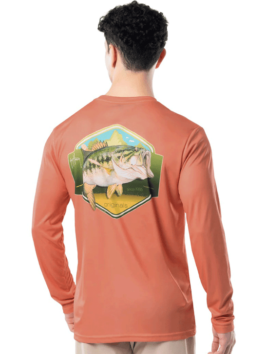 Guy Harvey GHV56926-A Mens Bass Performance Sun Protection Top Arabesque back view. If you need any assistance with this item or the purchase of this item please call us at five six one seven four eight eight eight zero one Monday through Saturday 10:00a.m EST to 8:00 p.m EST