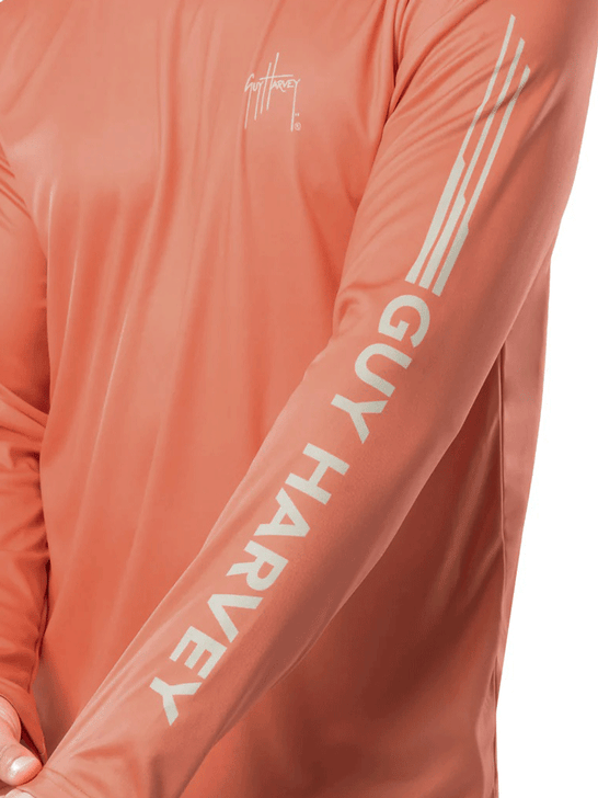 Guy Harvey GHV56926-A Mens Bass Performance Sun Protection Top Arabesque sleeve close up. If you need any assistance with this item or the purchase of this item please call us at five six one seven four eight eight eight zero one Monday through Saturday 10:00a.m EST to 8:00 p.m EST
