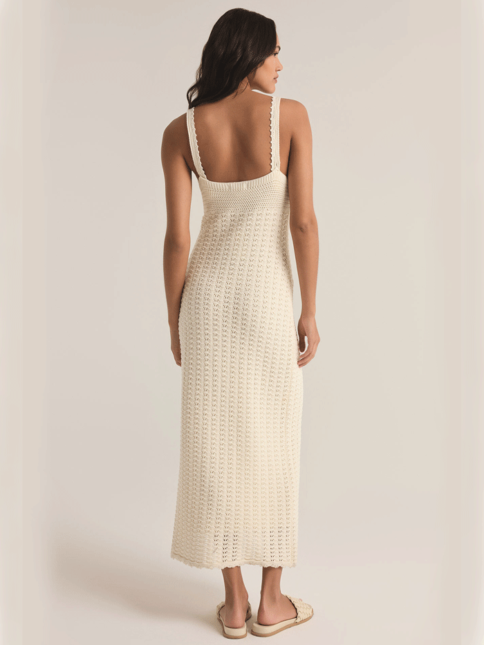 Z Supply ZD243111-SSN Womens Eleena Knit Crochet Midi Dress Sandstone Ivory front view. If you need any assistance with this item or the purchase of this item please call us at five six one seven four eight eight eight zero one Monday through Saturday 10:00a.m EST to 8:00 p.m EST