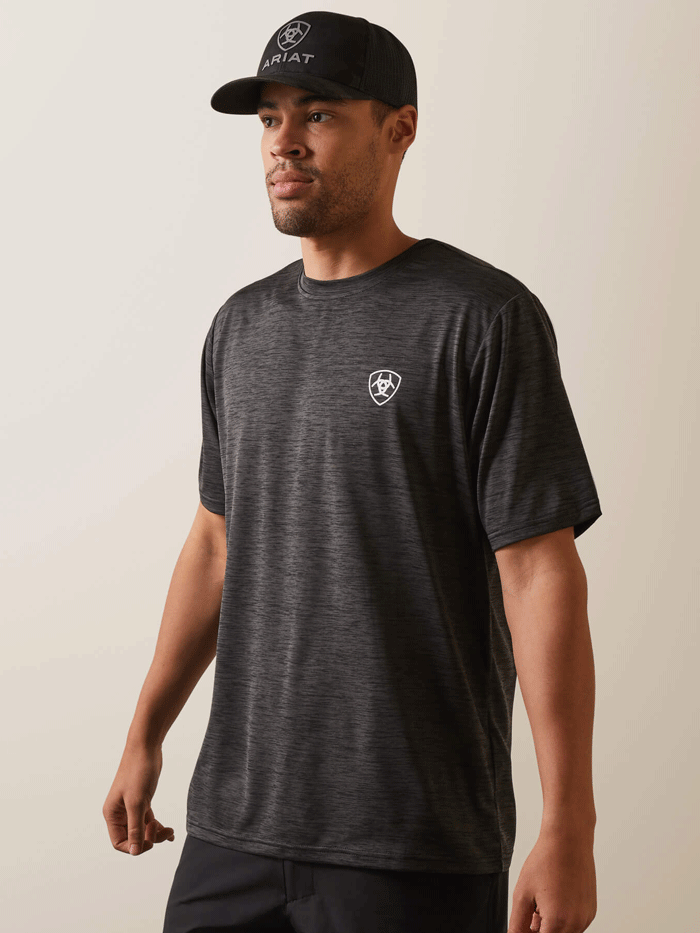 Ariat 10043763 Mens Charger Proud Shield T-Shirt Charcoal Heather back view. If you need any assistance with this item or the purchase of this item please call us at five six one seven four eight eight eight zero one Monday through Saturday 10:00a.m EST to 8:00 p.m EST