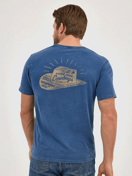 Wrangler 112358756 Mens Back Graphic Pocket T-Shirt Blue Wash back view