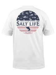 Salt Life SLM11160 Mens Salty Honor Bones Short Sleeve Pocket Tee White back view. If you need any assistance with this item or the purchase of this item please call us at five six one seven four eight eight eight zero one Monday through Saturday 10:00a.m EST to 8:00 p.m EST