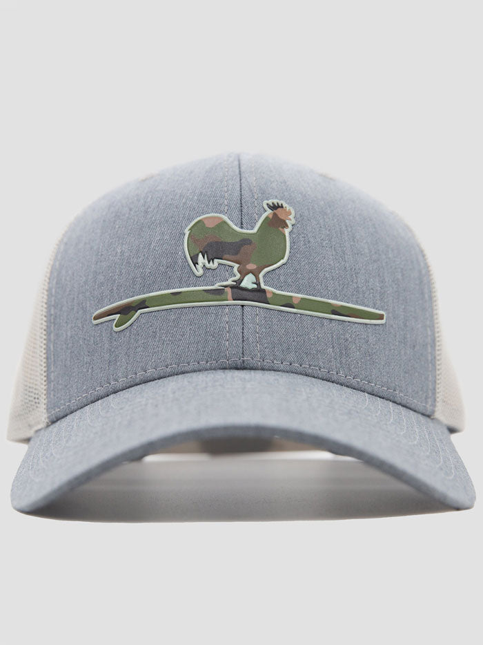 Beach & Barn SURFING ROOSTER CAMO Snapback Hat Grey side / front view. If you need any assistance with this item or the purchase of this item please call us at five six one seven four eight eight eight zero one Monday through Saturday 10:00a.m EST to 8:00 p.m EST