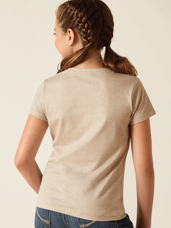 Ariat 10048677 Kids Flag Rodeo Quincy T-Shirt Gold Tan back view.If you need any assistance with this item or the purchase of this item please call us at five six one seven four eight eight eight zero one Monday through Saturday 10:00a.m EST to 8:00 p.m EST