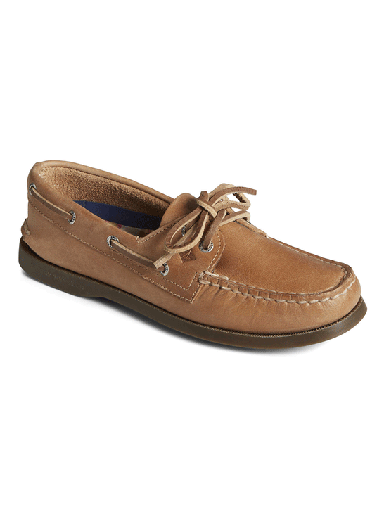 Sperry 9155240 Womens Authentic Original Boat Leather Shoe Sahara Tan front and side view. If you need any assistance with this item or the purchase of this item please call us at five six one seven four eight eight eight zero one Monday through Saturday 10:00a.m EST to 8:00 p.m EST