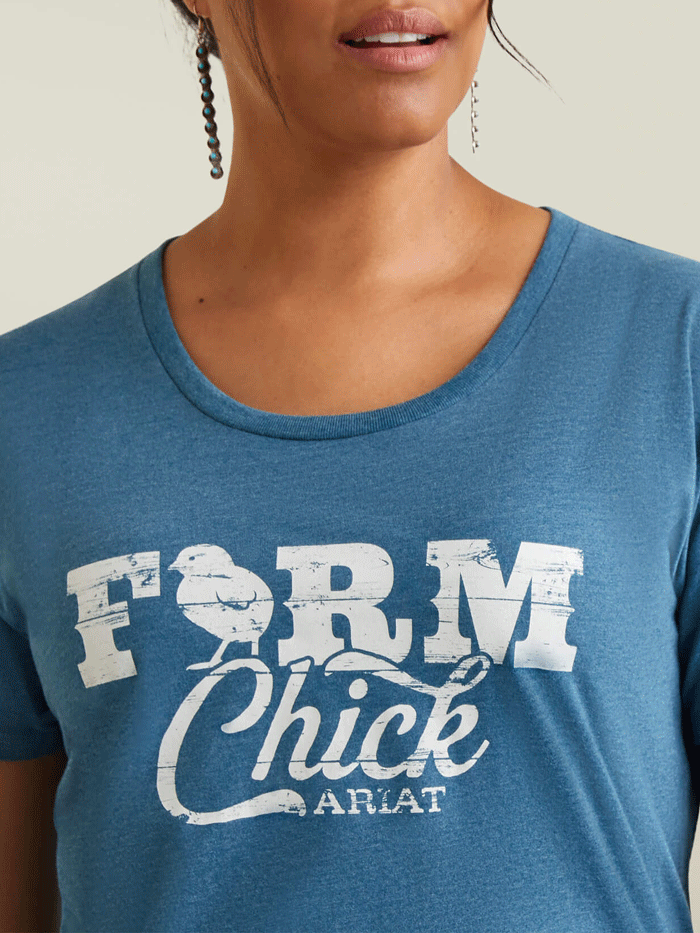 Ariat 10042792 Womens Farm Life T-Shirt Steel Blue Heather front view. If you need any assistance with this item or the purchase of this item please call us at five six one seven four eight eight eight zero one Monday through Saturday 10:00a.m EST to 8:00 p.m EST