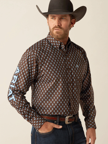 Ariat 10054056 Mens Team Oak Classic Fit Shirt Brown front view. If you need any assistance with this item or the purchase of this item please call us at five six one seven four eight eight eight zero one Monday through Saturday 10:00a.m EST to 8:00 p.m EST