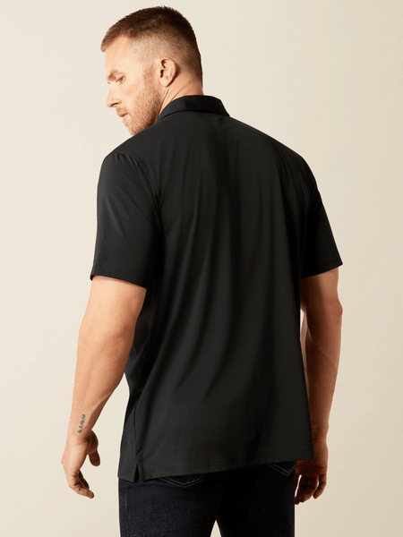 Ariat 10054897 Mens 360 Airflow Polo Black back view. If you need any assistance with this item or the purchase of this item please call us at five six one seven four eight eight eight zero one Monday through Saturday 10:00a.m EST to 8:00 p.m EST