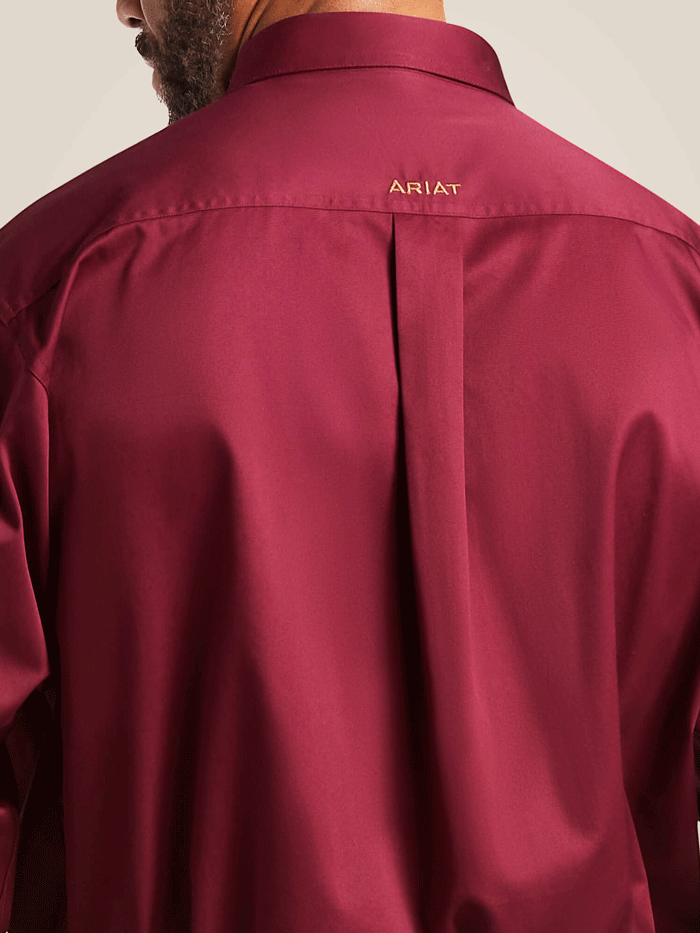 Ariat 10012635 Mens Solid Twill Classic Fit Shirt Burgundy front view. If you need any assistance with this item or the purchase of this item please call us at five six one seven four eight eight eight zero one Monday through Saturday 10:00a.m EST to 8:00 p.m EST