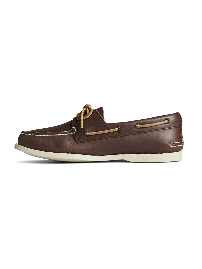 Sperry 0195115 Mens Authentic Original  Boat Shoe Classic Brown front and side view. If you need any assistance with this item or the purchase of this item please call us at five six one seven four eight eight eight zero one Monday through Saturday 10:00a.m EST to 8:00 p.m EST