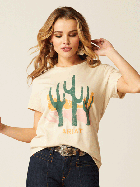 Ariat 10052545 Womens Saguro Modern Tee Natural front view. If you need any assistance with this item or the purchase of this item please call us at five six one seven four eight eight eight zero one Monday through Saturday 10:00a.m EST to 8:00 p.m EST