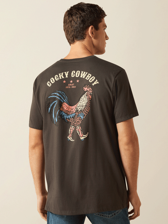 Ariat 10058894 Mens Cowboy Cocky T-Shirt Charcoal back view. If you need any assistance with this item or the purchase of this item please call us at five six one seven four eight eight eight zero one Monday through Saturday 10:00a.m EST to 8:00 p.m EST