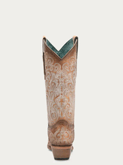 Corral C4144 Ladies Cowhide Embroidery Boot Natural Camel Tan back view. If you need any assistance with this item or the purchase of this item please call us at five six one seven four eight eight eight zero one Monday through Saturday 10:00a.m EST to 8:00 p.m EST