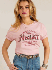 Ariat 10047605 Womens Western Wheat T-Shirt Dusty Pink front view. If you need any assistance with this item or the purchase of this item please call us at five six one seven four eight eight eight zero one Monday through Saturday 10:00a.m EST to 8:00 p.m EST