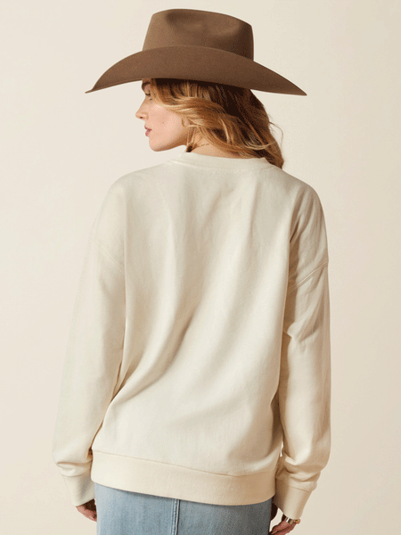 Ariat 10053961 Womens Moonstone Sweatshirt Whisper White back. If you need any assistance with this item or the purchase of this item please call us at five six one seven four eight eight eight zero one Monday through Saturday 10:00a.m EST to 8:00 p.m EST