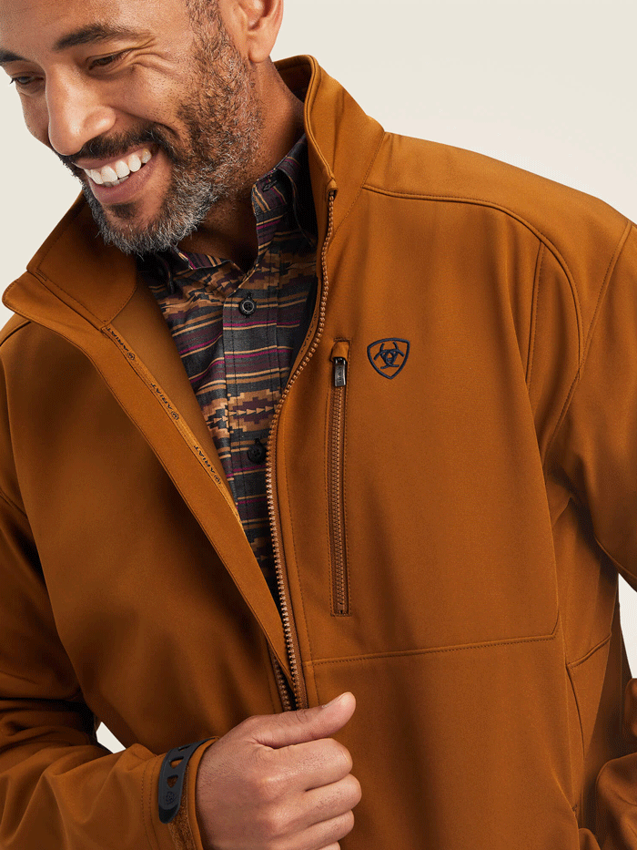 Ariat 10041612 Mens Logo 2.0 Softshell Jacket Chestnut front view. If you need any assistance with this item or the purchase of this item please call us at five six one seven four eight eight eight zero one Monday through Saturday 10:00a.m EST to 8:00 p.m EST